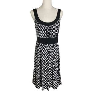 East 5th Womens Petite Medium PM Black White‎ Dress Sleeveless Scoop Neck Waffle